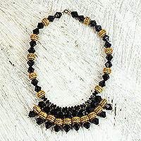 Recycled plastic waterfall necklace, 'Humble Heshibaa' - Recycled Plastic Beaded Waterfall Necklace from Ghana