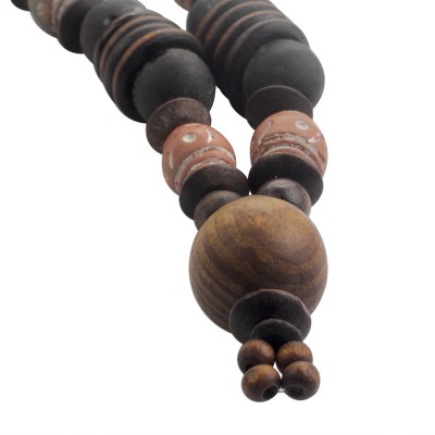 Wood and terracotta beaded necklace, 'Lucky Voyage' - Handmade Multi-Colored Beaded Necklace from West Africa