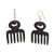 Wood dangle earrings, 'Adinkra Combs' - Comb-Shaped Sese Wood Adinkra Dangle Earrings from Ghana thumbail