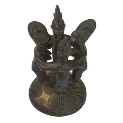 Tarro decorativo de madera - Jarra decorativa réplica de madera de Sese tallada a mano de Ghana
