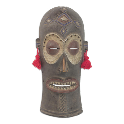 African wood mask, 'Chihongo' - Hand-Carved Chokwe Chihongo Sese Wood African Mask