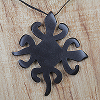 Wood pendant necklace, 'Adinkra Unity' - Hand Carved Sese Wood Adinkra Pendant Necklace from Ghana