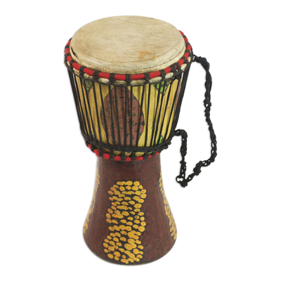 Wood djembe drum, 'Groundnut Shells' - Sese Wood Djembe Drum in Yellow and Brown from Ghana