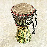 Wood djembe drum, 'Colorful Pebbles' - Hand-Painted Sese Wood Djembe Drum from Ghana