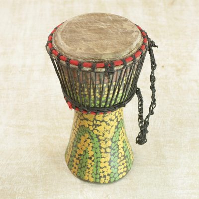 Wood djembe drum, 'Colorful Pebbles' - Hand-Painted Sese Wood Djembe Drum from Ghana