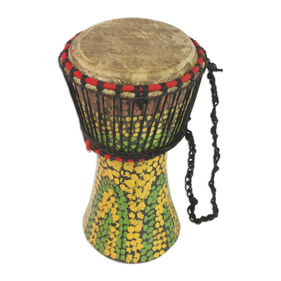 Hand-Painted Sese Wood Djembe Drum from Ghana