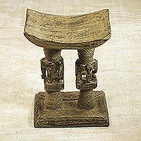 Decorative wood throne stool, 'Elephant King' - Decorative Cedar Wood Elephant Throne Stool from Ghana