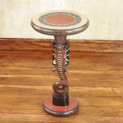 Wood accent table, 'Red Elephant' - Handcrafted Sese Wood Elephant Accent Table from Ghana