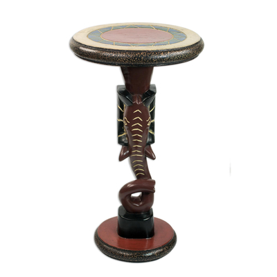 Wood accent table, 'Red Elephant' - Handcrafted Sese Wood Elephant Accent Table from Ghana