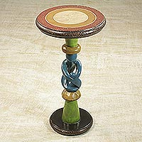 Wood accent table, 'Family Love' - Handcrafted Cedar Wood Family-Themed Accent Table from Ghana