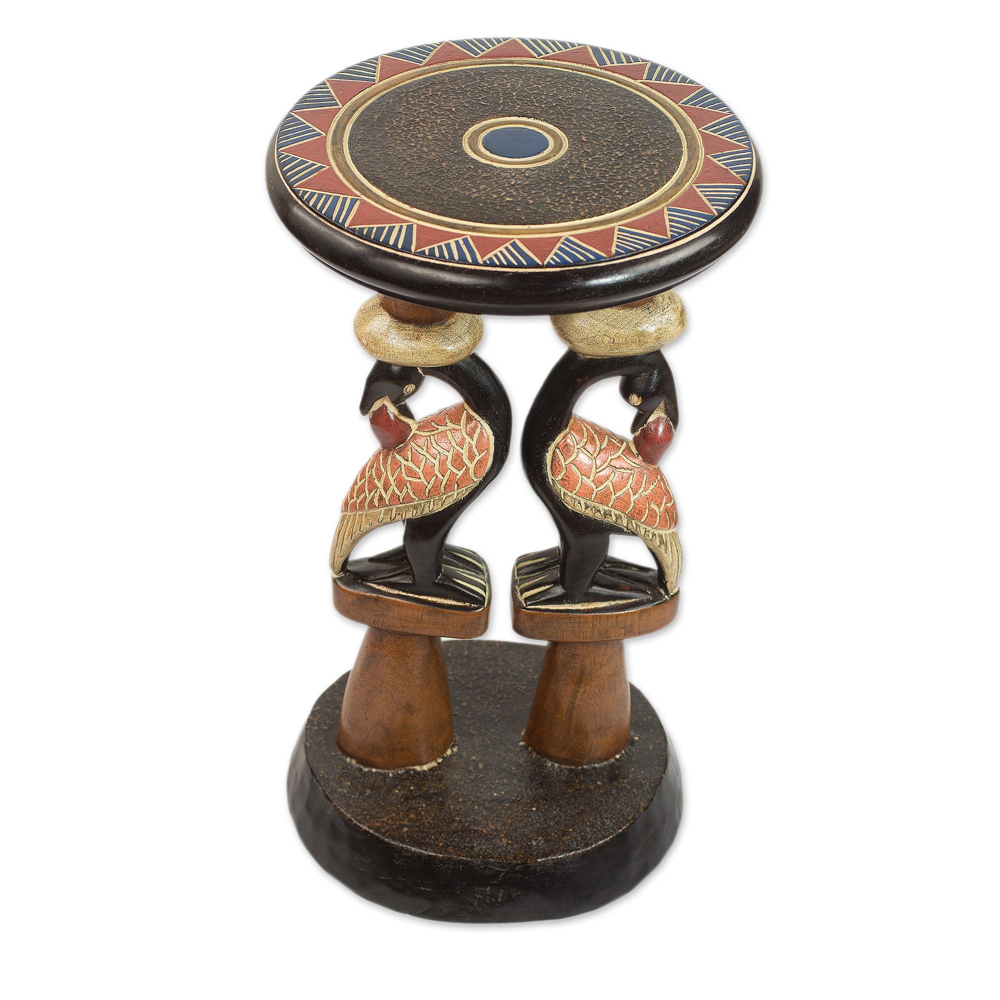 HandCarved Cedarwood Adinkra Accent Table from Ghana Sankofa Duo