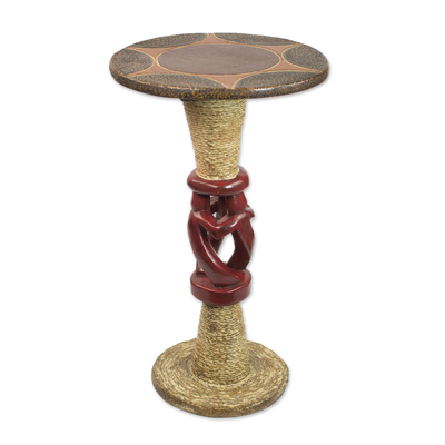 Cedar Wood Accent Table in Red and Beige from Ghana