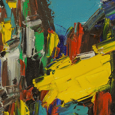 'Market Square' - Signed Multicolored Abstract Painting from Ghana