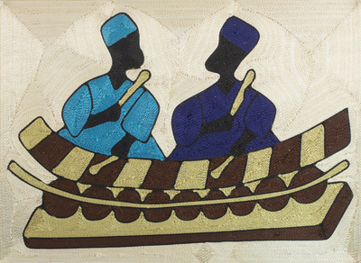 Arte de pared de hilo de seda - Arte de pared de seda hecho a mano de dos músicos de Ghana