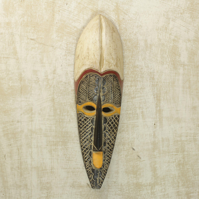 African wood mask, 'In the Distance' - Handcrafted African Sese Wood Wall Mask from Ghana