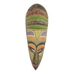 African wood mask, 'Beaded Mother' - African Sese Wood Mask with Intricate Multicolor Beading