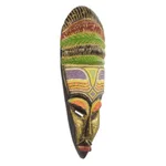 African wood mask, 'Beaded Mother' - African Sese Wood Mask with Intricate Multicolor Beading