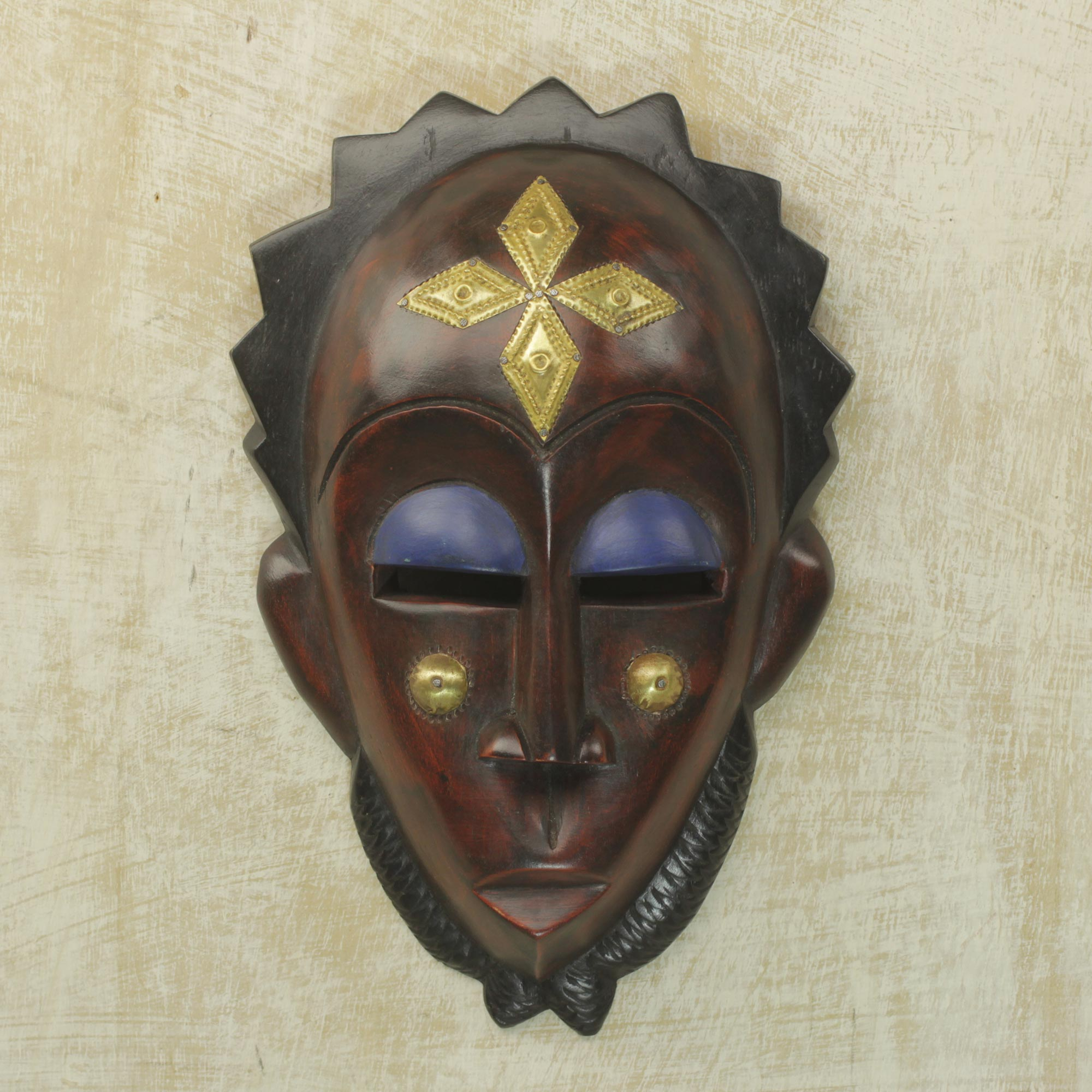 Handmade African Sese Wood and Brass Mask from Ghana - Gleaming ...