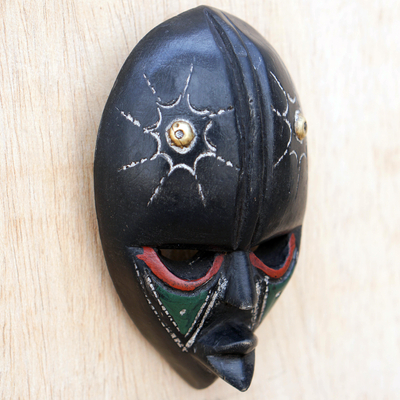 African wood mask, 'Stellar Thoughts' - Hand-Carved African Sese Wood Wall Mask from Ghana