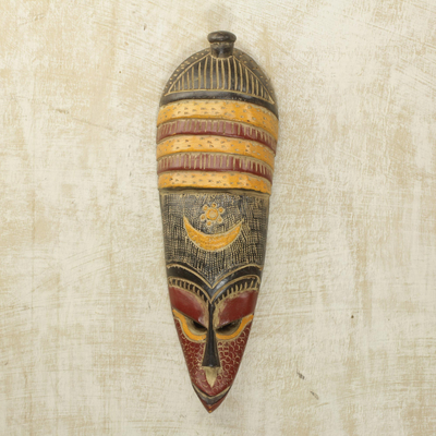 Máscara de madera africana - Máscara de pared de madera de Sese colorida africana hecha a mano de Ghana