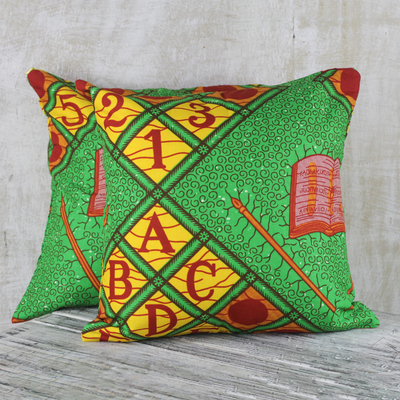 Cotton cushion covers, 'ABC Love' (pair) - 100% Cotton ABC African Print Pair of Cushion Covers