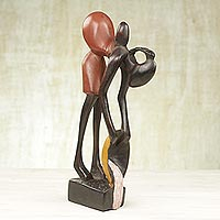 Wood sculpture, 'Yaa Maame' - Sese Wood Mother and Child Sculpture from Ghana