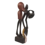 Wood sculpture, 'Yaa Maame' - Sese Wood Mother and Child Sculpture from Ghana