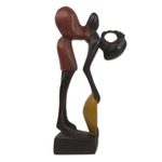 Wood sculpture, 'Yaa Maame' - Sese Wood Mother and Child Sculpture from Ghana