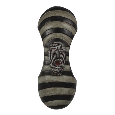 African wood mask, 'Warrior's Shield' - African Wood Mask Sese Wood Striped Warrior's Shield