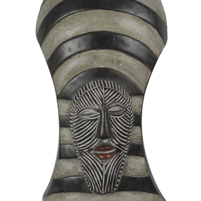African wood mask, 'Warrior's Shield' - African Wood Mask Sese Wood Striped Warrior's Shield