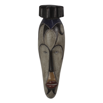 African wood mask, 'Wise King' - Hand-Carved and Hand-Painted King Sese Wood African Mask