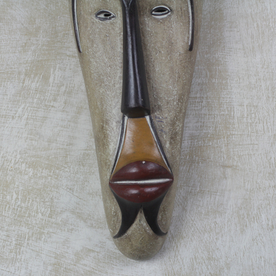 African wood mask, 'Wise King' - Hand-Carved and Hand-Painted King Sese Wood African Mask