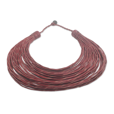 Handmade Russet Leather Strand Statement Necklace from Ghana