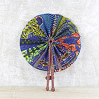 Cotton and leather hand fan, 'Ghana Breeze'