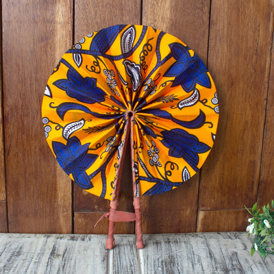 Cotton and leather hand fan, Ray of Sunshine