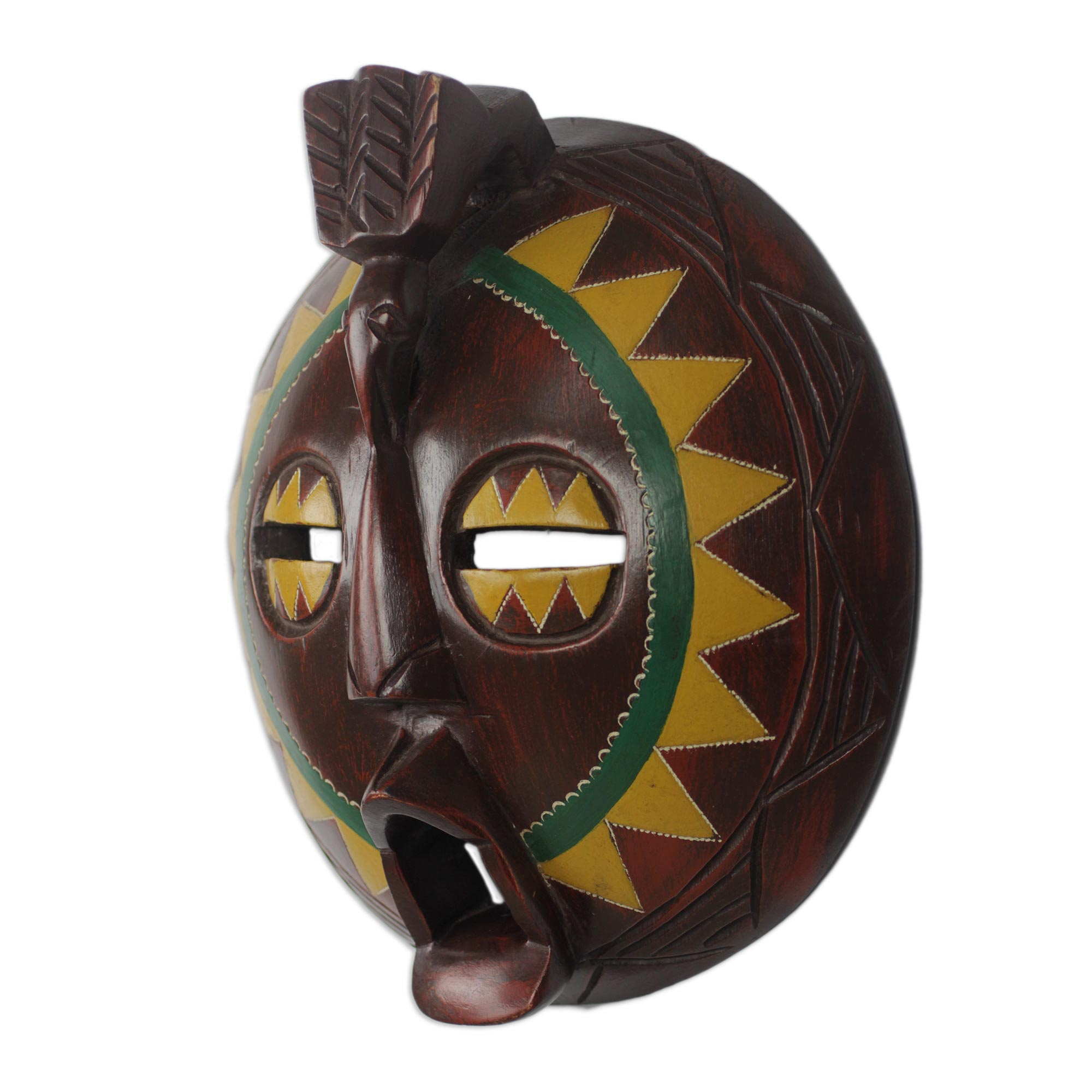African Painted Round Sese Wood Mask From Ghana Round Sunflower Man