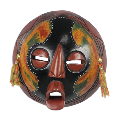 African wood mask, 'Round Fantasy' - Handcrafted African Sese Wood Mask from Ghana