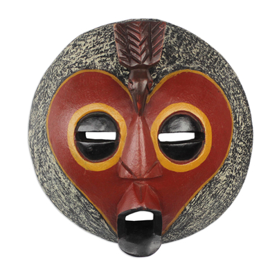 African wood mask, 'Round Monkey Face' - Handcrafted African Sese Wood Monkey Mask from Ghana