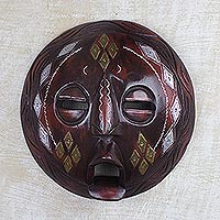 African wood mask, 'Diamond Face' - Diamond Motif African Sese Wood Mask from Ghana
