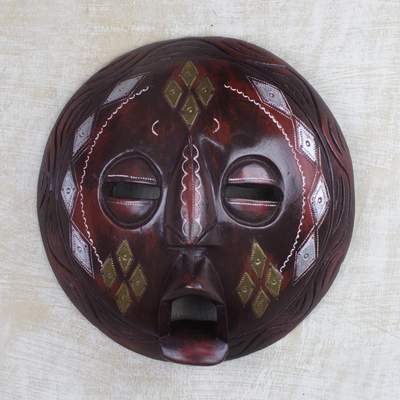 Máscara de madera africana, 'Diamond Face' - Máscara de madera africana Sese con motivo de diamante de Ghana