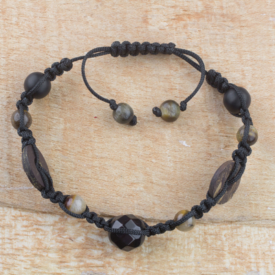 Tiger's eye and agate beaded bracelet, 'African Peace' - Handmade Tiger's Eye and Agate Beaded Bracelet from Ghana