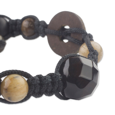 Tiger's eye and agate beaded bracelet, 'African Peace' - Handmade Tiger's Eye and Agate Beaded Bracelet from Ghana