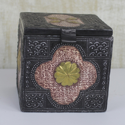 Aluminum and brass decorative box, 'Treasured Texture' - Handcrafted Aluminum and Brass Decorative Box from Ghana