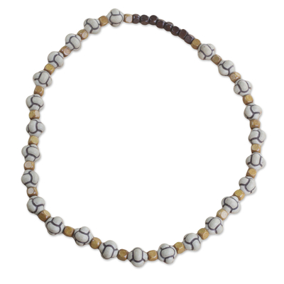 Wood beaded necklace, 'Pathfinder' - Sese Wood Long Beaded Necklace Handcrafted in Ghana