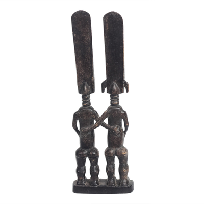 Wood statuette, 'Fante Couple' - Hand-Carved Sese Wood Statuette of a Fante Couple from Ghana