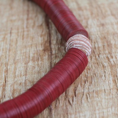 Recycled plastic and terracotta beaded necklace, 'Splendid Simplicity' - Hand Beaded Recycled Red Terracotta Bauxite Disc Necklace