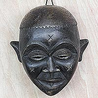 African wood mask, 'Chokwe' - Ghanaian Hand Crafted African Chokwe Sese Wood Mask