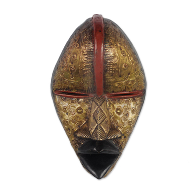 Máscara africana de madera chapada en latón - Máscara de madera chapada en latón de la tribu Dan hecha a mano de Ghana
