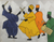 Wandkunst aus Seidenfaden – Fadenkunstkomposition mit westafrikanischem Tanzthema