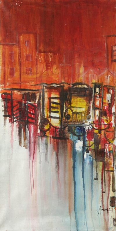 'Urban II' - West African Unstretched Acrylic Painting with Urban Theme